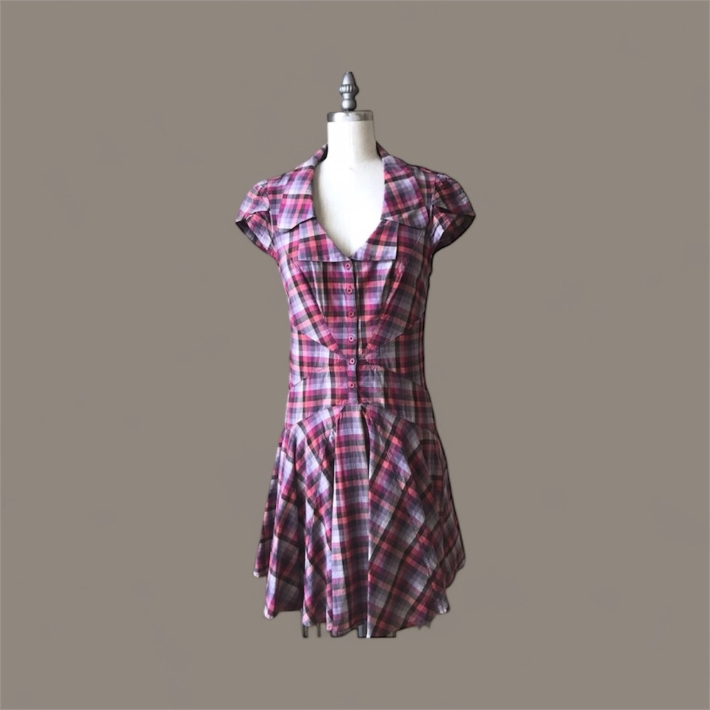Ted Baker Vibrant Pink and Purple Checkered Skater dress